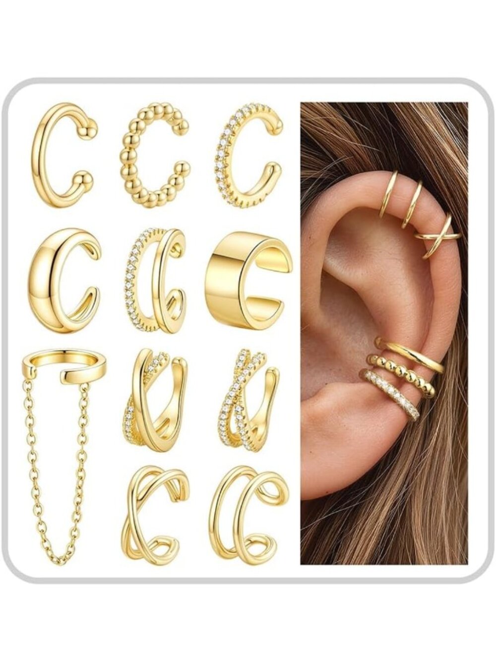 11 Pcs Non-Piercing Ear Cuffs, Adjustable Clip-On Earrings for Unique Style